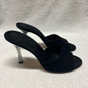 SCHUTZ Black Leather Suede Women's Mules Sandals Clear Heels Size 8 US